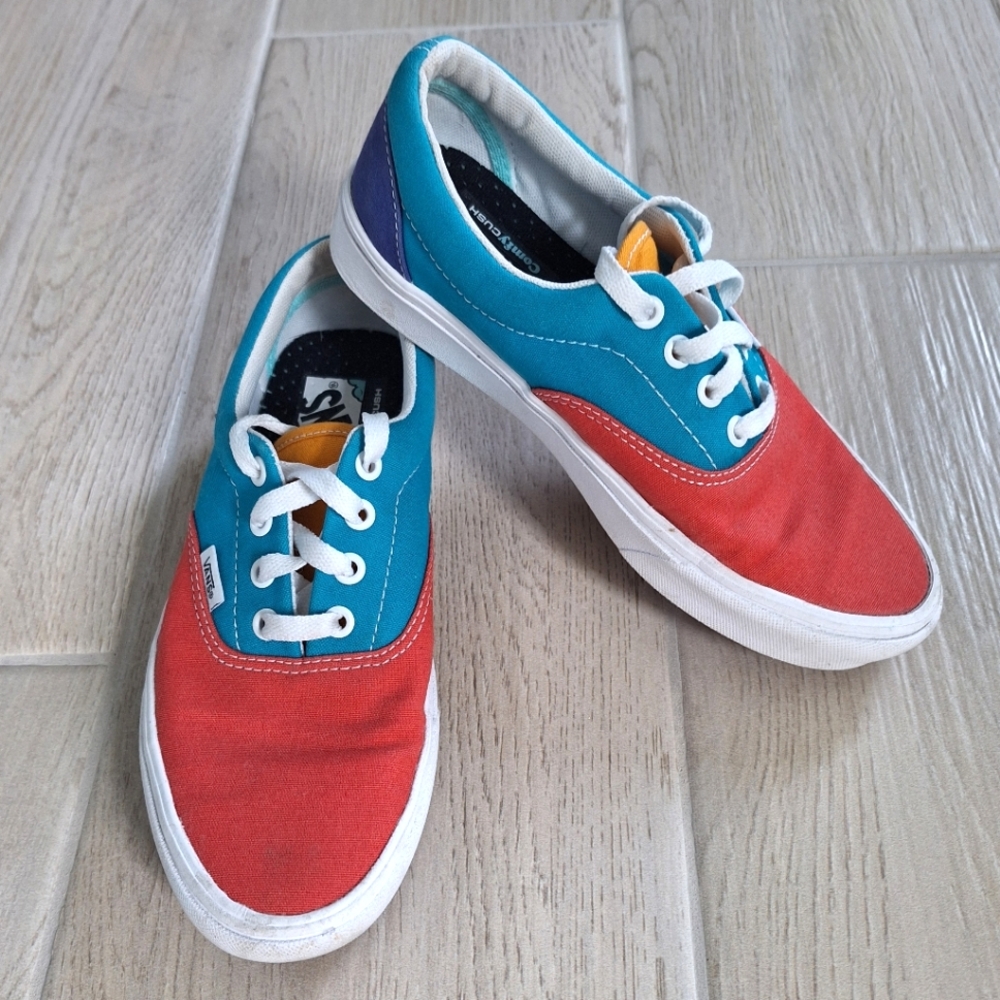 Vans Women's Comfycush Era Multi Block Red Blue Canvas Sneakers - Size 7